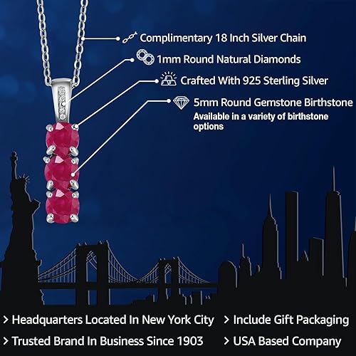 Miniatura 2 de Gem Stone King Collares con colgante de diamantes y 3 piedras preciosas para mujer, plata de ley 925, collar con colgante de tres piedras, redondo