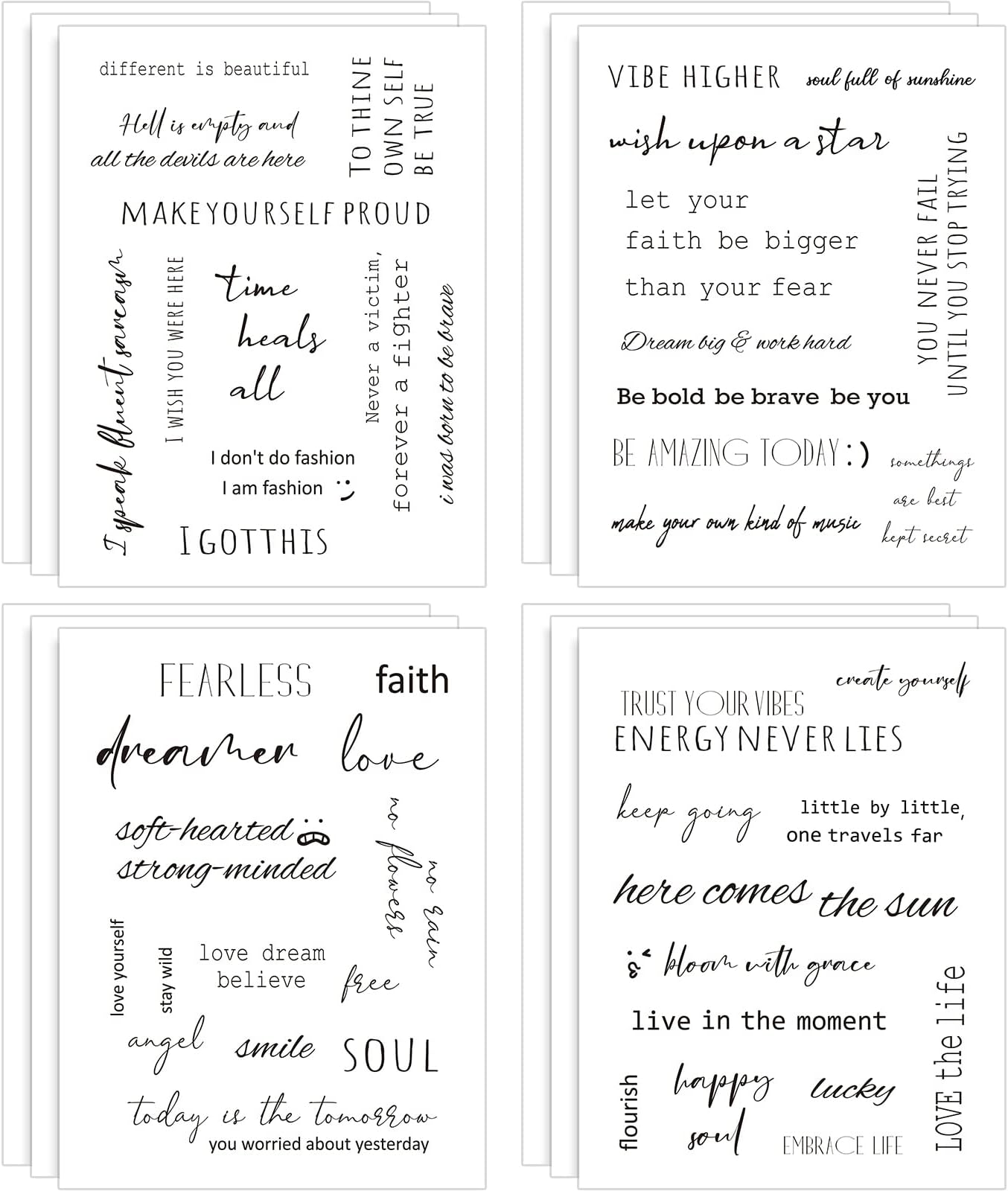 Geyee 12 Sheets Inspirational Quote Stickers for Journaling Motivational Stickers for Scrapbooking Supplies, Handwritten Letters Phrases Words Sayings Positive Affirmation Decals for Teens Adults