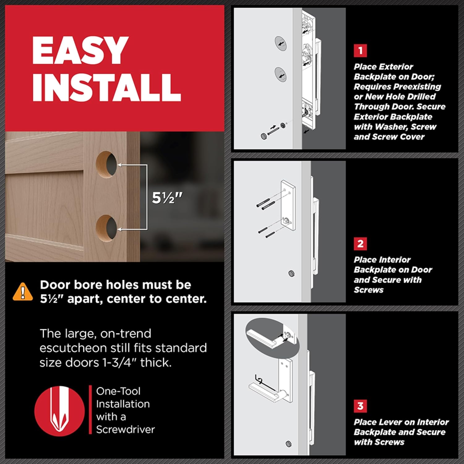 Kwikset Caerus Front Door Lock Handle and Deadbolt Set, Entry Handleset Exterior with Interior Reversible Lever, Matte Black, Dummy Deadbolt Double Door Security, with Microban Protection