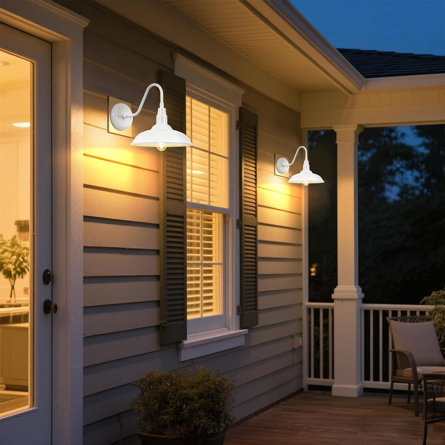 Outdoor Gooseneck Barn Light Fixture with Wall Mount, 10'' Diameter White Exterior Waterproof Wall Lantern for Porch, Farmhouse Wall Sconce, 2 Pack, LM2201-WH-2P