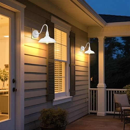 Miniatura 4 de Lámpara de granero de cuello de cisne para exteriores de 10 pulgadas de diámetro con montaje en pared, linterna de pared blanca impermeable para