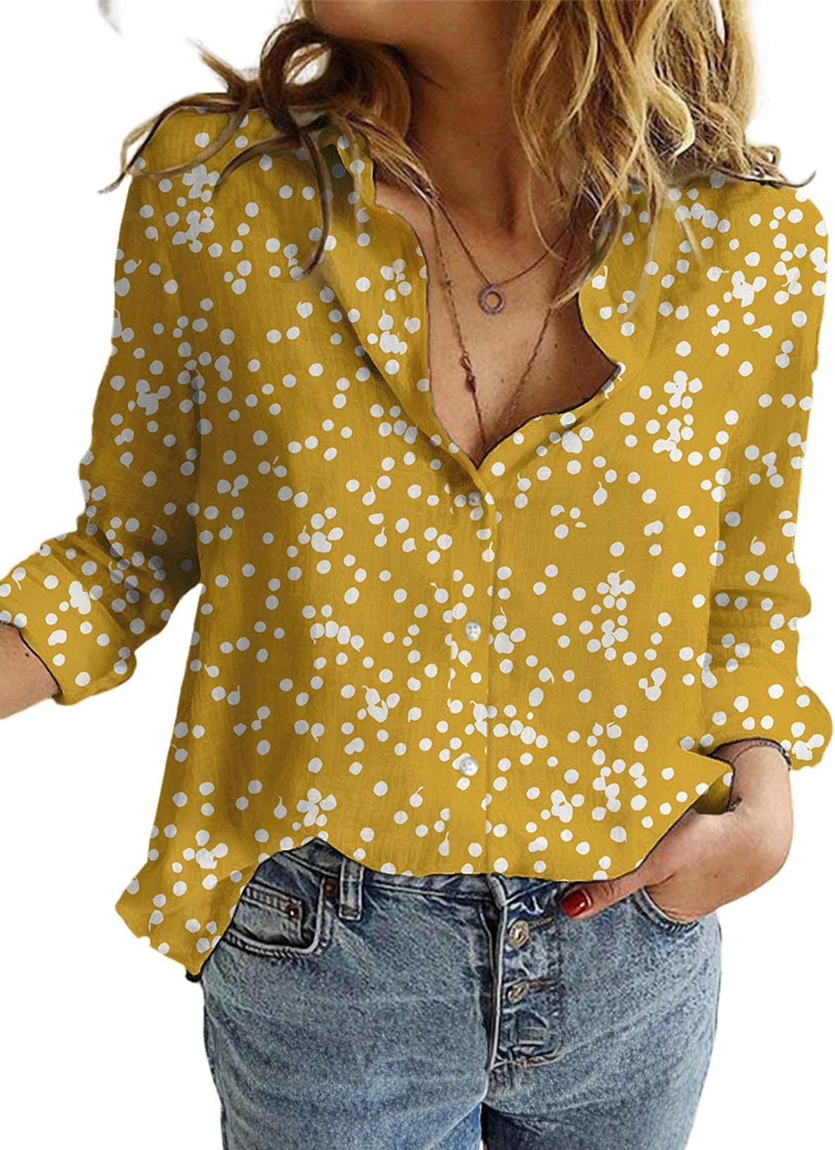 Women's Casual V Neck Alicia Floral Print Roll Up Long Sleeve Chiffon Button Down Blouses Bohemian Top Shirts