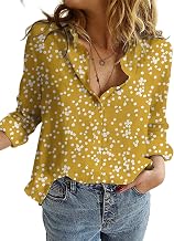 Dokotoo Women's Casual V Neck Alicia Floral Print Roll Up Long Sleeve Chiffon Button Down Blouses Bohemian Top Shirts
