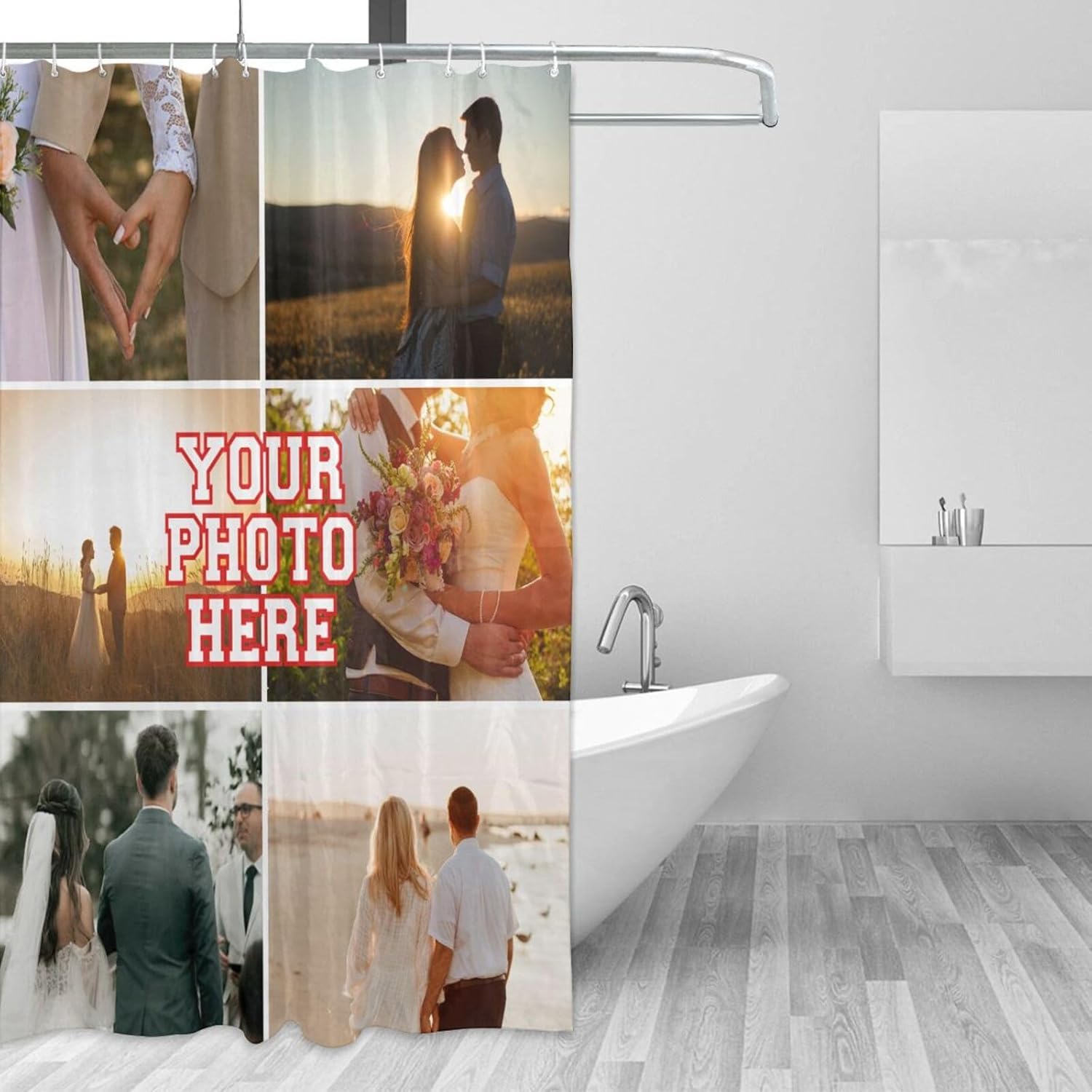 Personalized Shower Curtain Custom Shower Curtains with 6 Photos Text Customized Shower Curtain for Bathroom with Hooks 66 Inch X 72 Inch