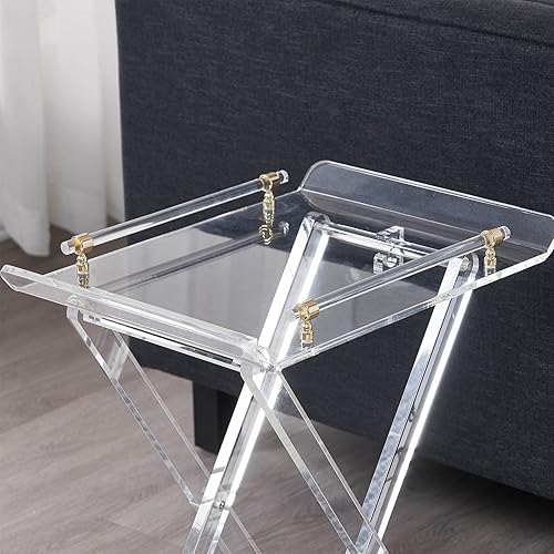 Miniatura 6 de LIKENOW Mesas plegables de acrílico para muebles para sala de estar, dormitorio, vestíbulo, mesas auxiliares pequeñas transparentes con asa para