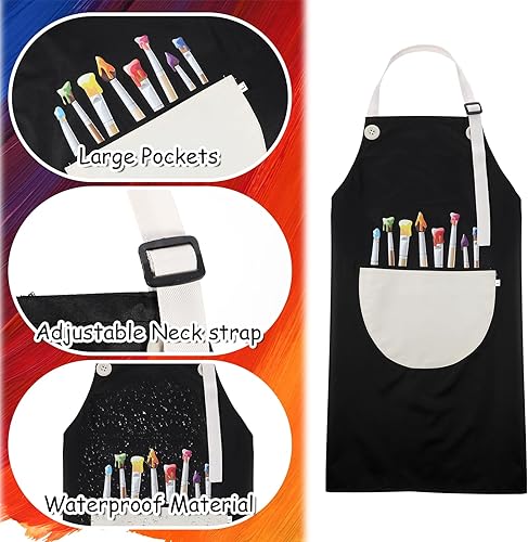 Miniatura 2 de Delantal de pintura de artista negro con bolsillo para pintura, cocina y manualidades (5-8 años)