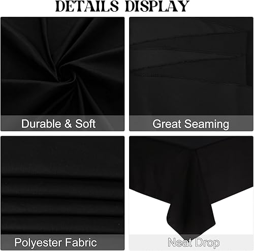 Miniatura 4 de Paquete de 4 manteles cuadrados de mesa de 52 x 52 pulgadas, mantel negro lavable a máquina, tela de poliéster, cubierta de mesa para comedor,