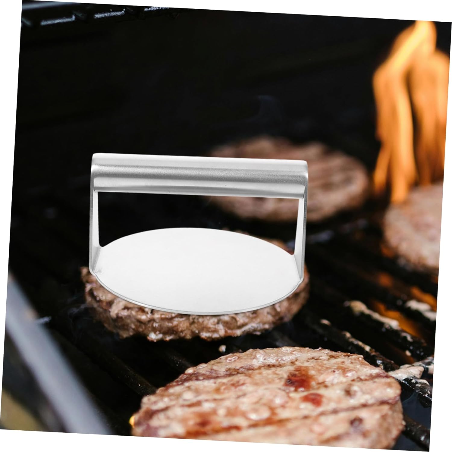 1set Stainless Steel Burger Press with Basting Cover for Smashed Burgers and BBQ Cheese Melting Versatile Griddle Accessories Kit for Outdoor Cooking