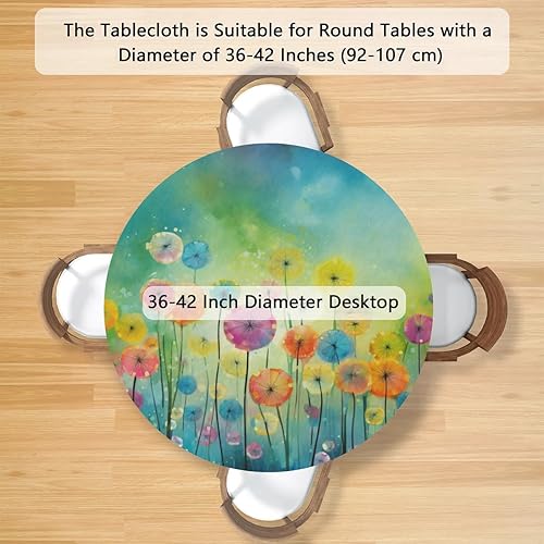 Vista 236 de Mantel redondo ajustable con borde elástico, mantel de hojas coloridas abstractas, impermeable, lavable, para mesas redondas, ideal para picnic