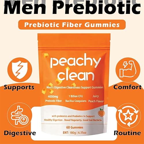 Miniatura 2 de Peachy Clean - Gomitas de fibra prebiótica para hombres, suplemento prebiótico para la salud digestiva intestinal