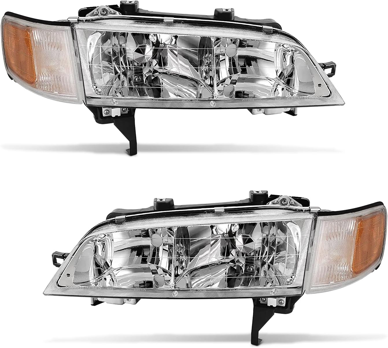 Headlights Assembly for 1994 1995 1996 1997 Honda Accord Headlight /94-97 Accord Chrome Housings Headlamp Amber with Reflectors Driver and Passenger Sides(No Bulb)