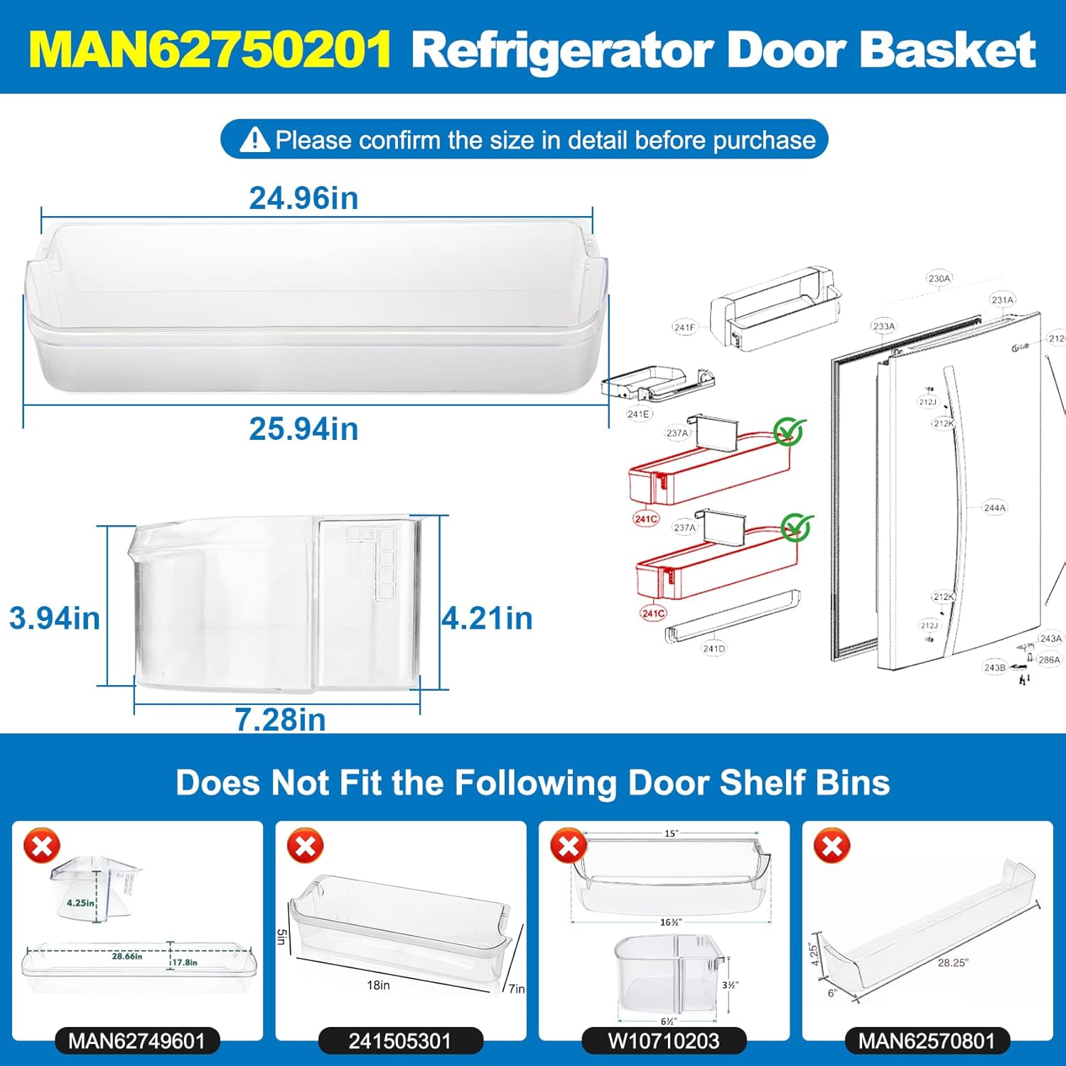 upgraded man62750201 refrigerator door basket compatible with lg kenmore ldcs22220s ldcs22220w 79578022310 fridge door bin replacement 3194323 ap5977956 ps11711098 eap11711098