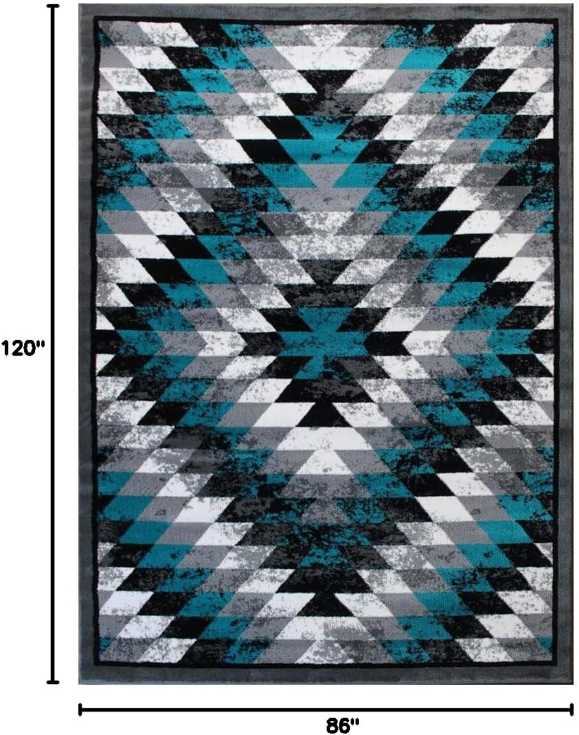 Masada Rugs, Stephanie Collection Area Rug Southwest Native American Distressed Design 1106 Turquoise Grey White Black (8 Feet X 10 Feet)