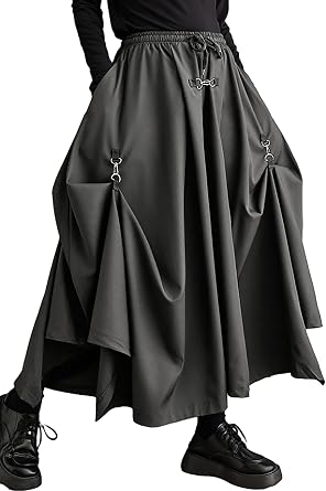 ellazhu Womens Oversized Irregular Drop Crotch Harem Hakama Pleated Drawstring Pants GZ116 A