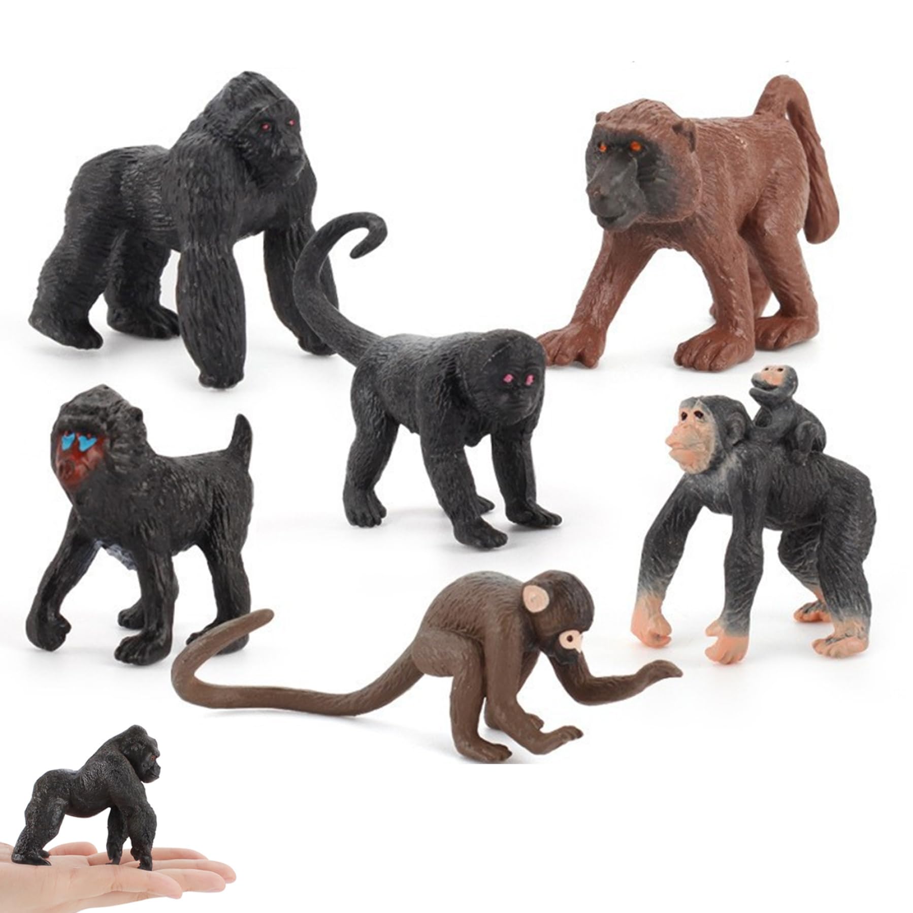 Odoukey 6PCS Plastic Animals Monkey Toy, Realistic Small Monkey Figurine PVC Early Educational Toy Animals for Kids Science Project Birthday