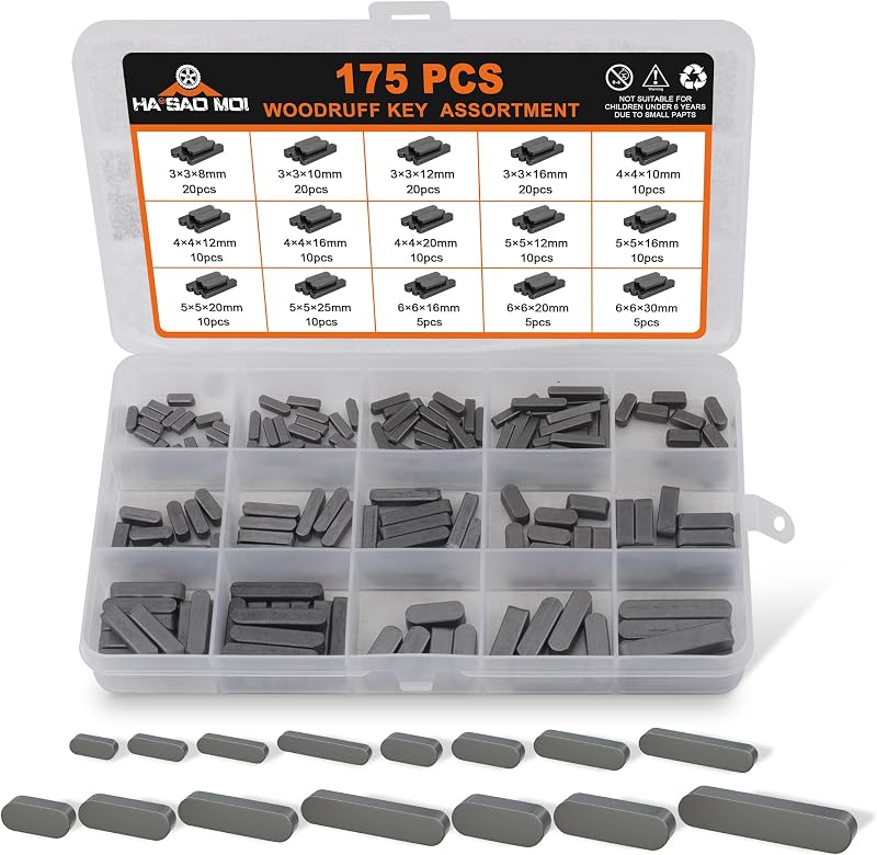 Kit de Chavetas Meia-Lua Woodruff HASAOMOI em Aço Carbono – 175 peças