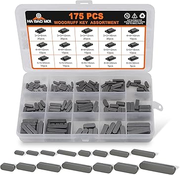 175pcs Woodruff Key Stock Assortment,15 Popular Sizes of 8mm-30mm Stainless Steel Half Moon Keys, Parallel Drive Shaft Keys Set Kit for Fasteners Mechanical Industry Crankshaft