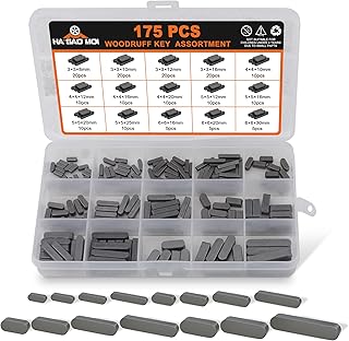 175pcs Woodruff Key Stock Assortment,15 Popular Sizes of 8mm-30mm Stainless Steel Half Moon Keys, Parallel Drive Shaft Keys Set Kit for Fasteners Mechanical Industry Crankshaft