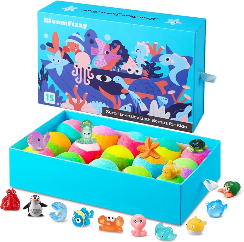 BloomFizzy Bombas de Banho com Surpresa Marinha, Pacote com 15