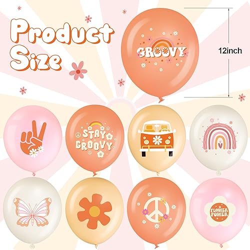 Miniatura 2 de Hiboom 72 globos hippie retro groovy, decoración de fiesta de margaritas bohemias, 12 pulgadas, margarita arco iris, mariposa, símbolo de la paz,