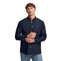 Polo Club Camicia Oxford Unomo con Logo Ricamato 100% Cotone, Navy Blue