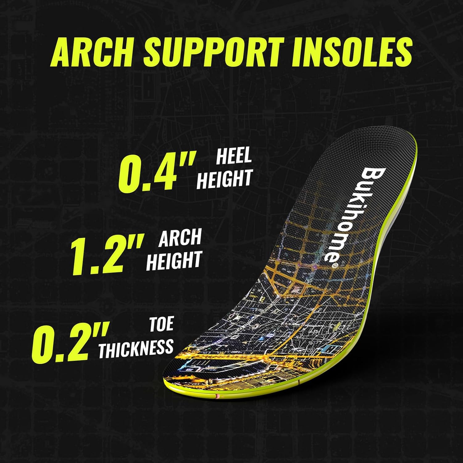 Bukihome Sport Insoles for Men Women - Arch Support Orthotics Inserts - Shock Absorption and Cushioning for Running Walking - Comfortable Insole for Standing All Day - (Black, S) - Image 4