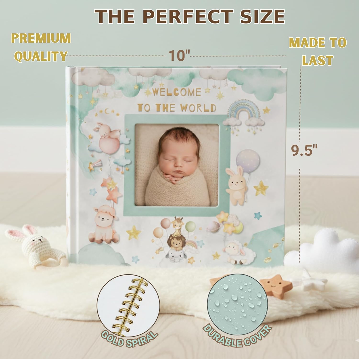 Baby Memory Book and Baby Keepsake Box - First Year Photo Album for Baby Boy or Girl - Fits 4x6 Photos - Includes 12 Baby Milestone Stickers - Gender Neutral Scrapbook Journal