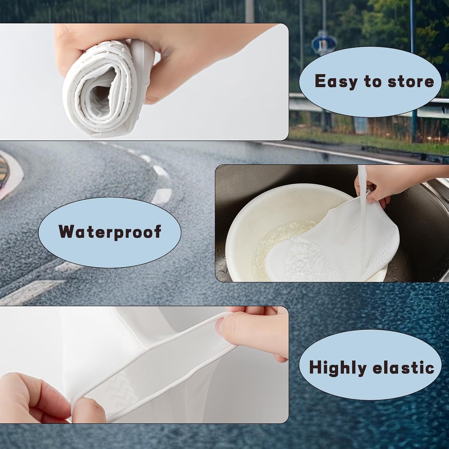Waterproof Shoe Covers, 2 Pairs Reusable Elastic Silicone Overshoes - Non-Slip Rain & Snow Protectors for Cycling, Walking, Hiking, Lightweight Foldable Rubber Shoe Covers for Men, Women image 4
