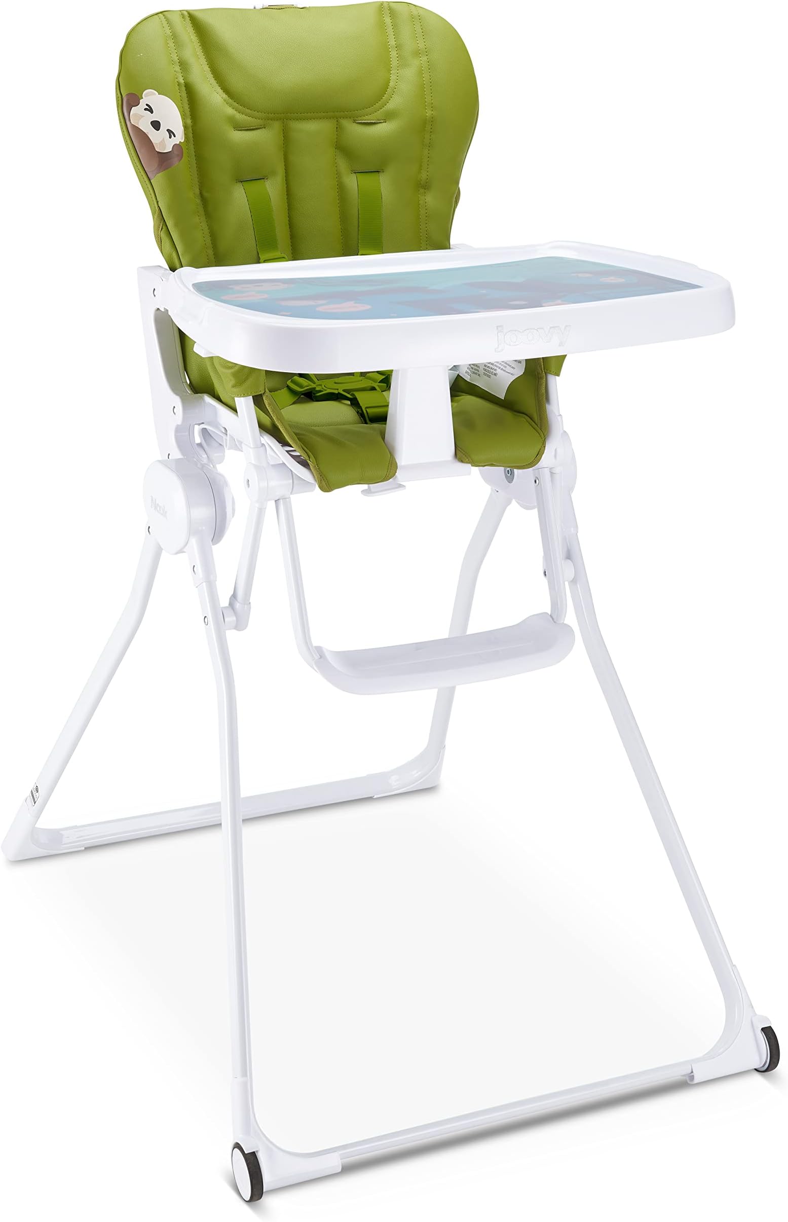 JoovyNook NB High Chair Featuring Four-Position Adjustable Swing Open Tray, 3-Position Reclining Seat, and Front Wheels - Southern Sea Otter National Park Foundation Edition, Greenamole