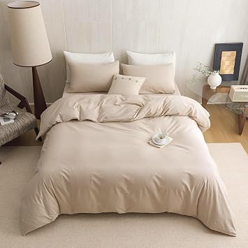 KAREVER Beige Comforter Twin Washed Cotton 3 PCs 100% Cotton Bedding Set Brighter Khaki Twin Size Comforter Set