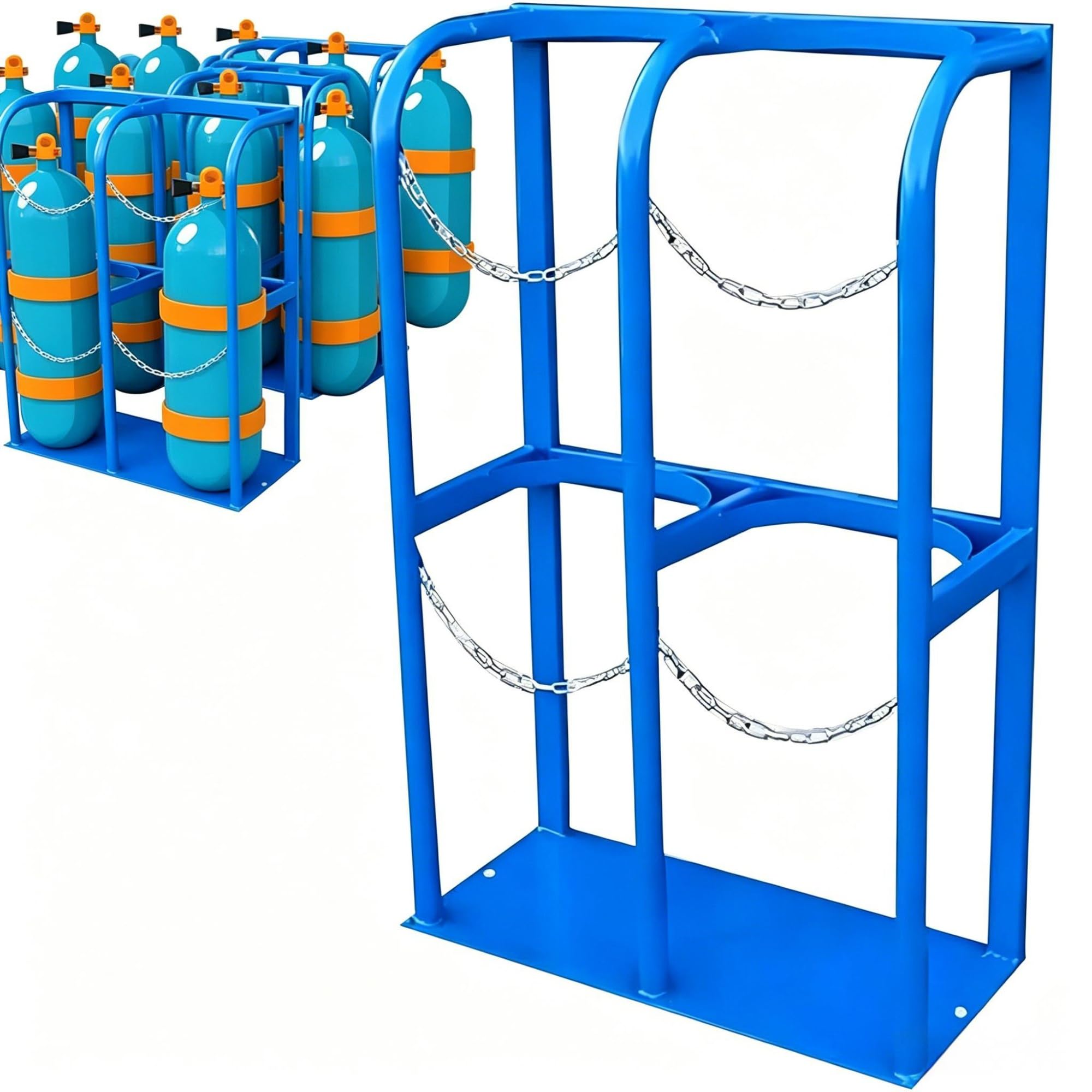 Soporte de almacenamiento para bombonas de oxígeno de alta resistencia, Soporte de fijación para bombonas de gas de montaje en suelo, Soporte portátil de acero con cadena de seguridad(60x30x100cm)