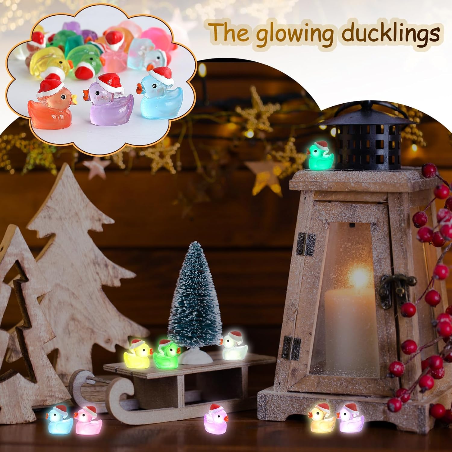 ROMROC 160Pcs Luminous Mini Christmas Resin Duck Miniature Glow in The Dark Ducks Christmas Decor Aquarium Ornament Dollhouse Decoration DIY Slime Kit Birthday Party Hide and Seek Prank(16 Colors)