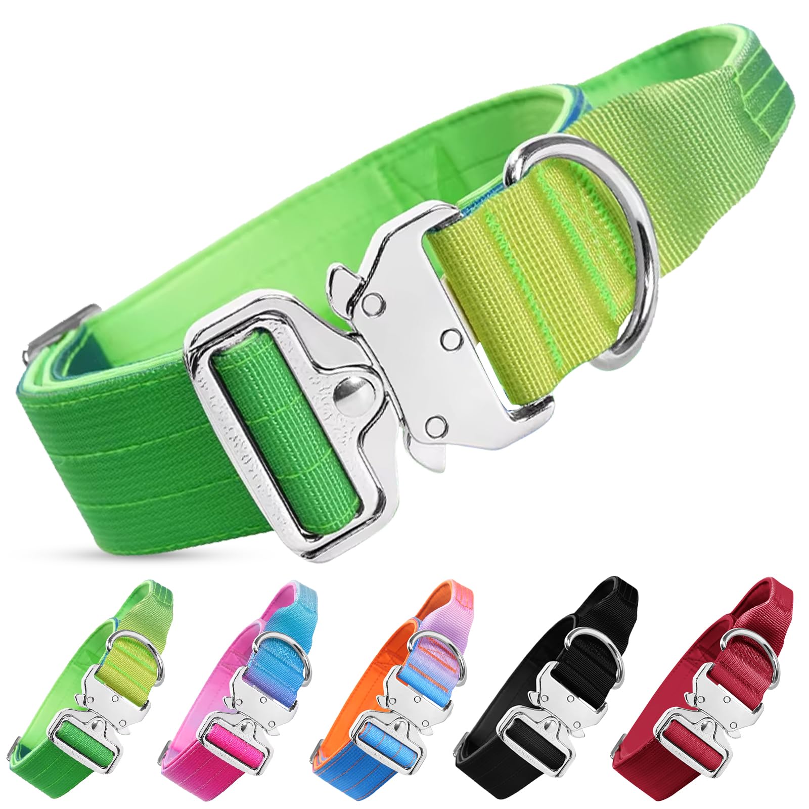 Olcyren Tactical Dog Collar with Handle, Military Nylon Adjustable Strong Dog Collar with Heavy Duty Metal Buckle, Soft Padded Pet Collars for Medium Large Dogs Training (Green Blue Gradient, M)
