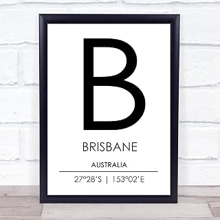 Brisbane Australia Coordinates World City Travel Quote Wall Art Print