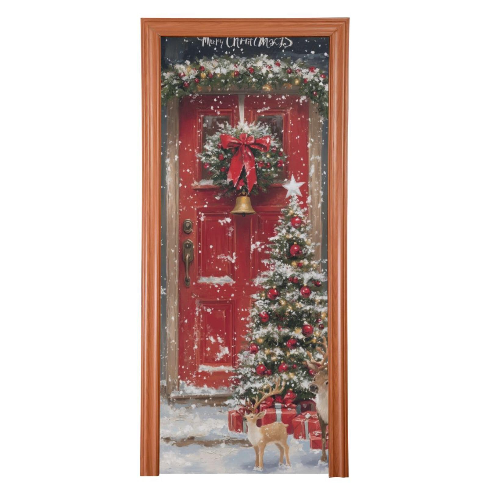 FLildon Christmas Door Front Landscape Door Cover Decoration, Party Accessory Porch Decor for Festive Ornament Room Door Covers 36 x 98 Inch