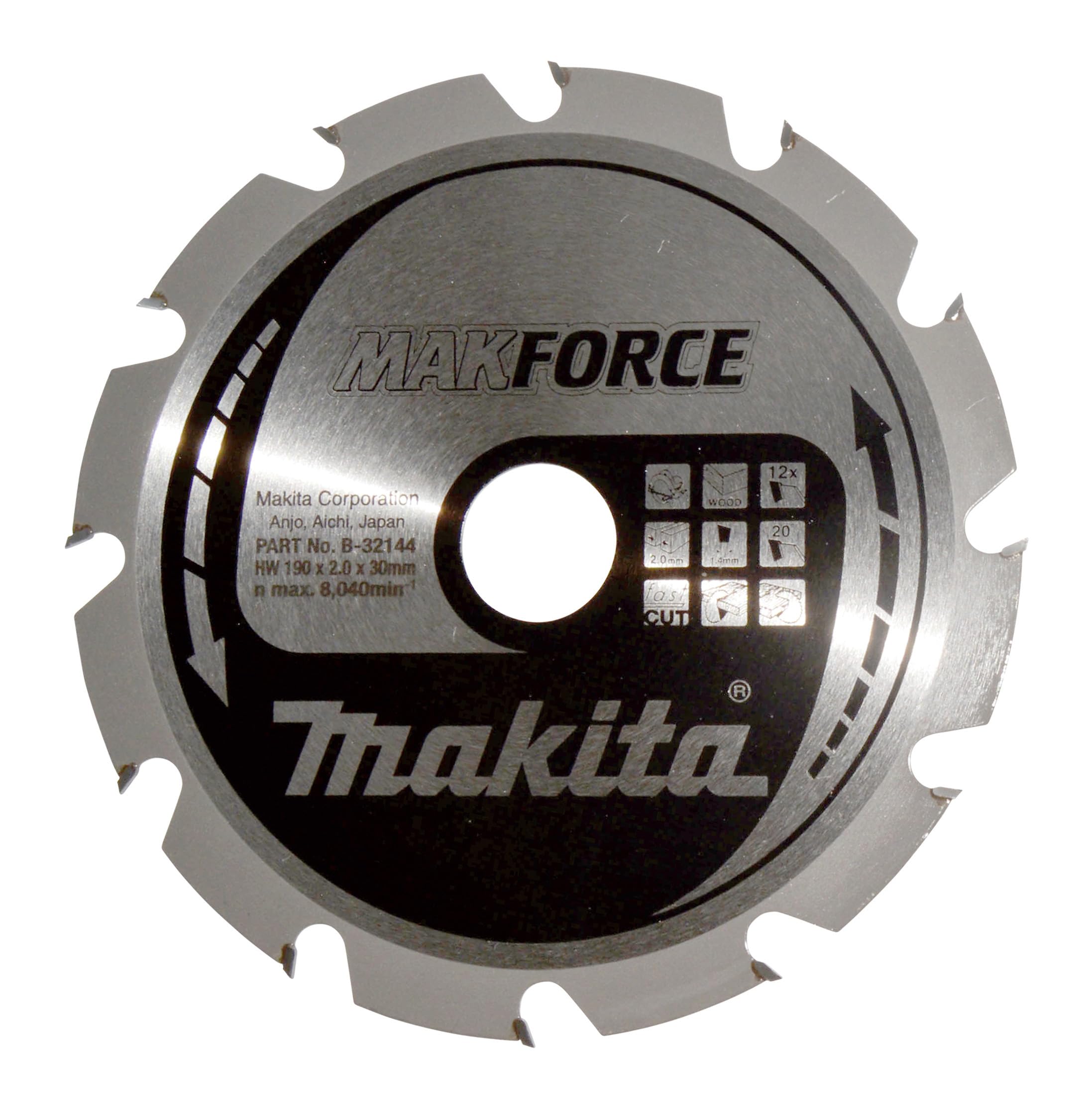 Makita Silver Colours B-32144 Makforce Tct Saw Blade 190X15.88x12t