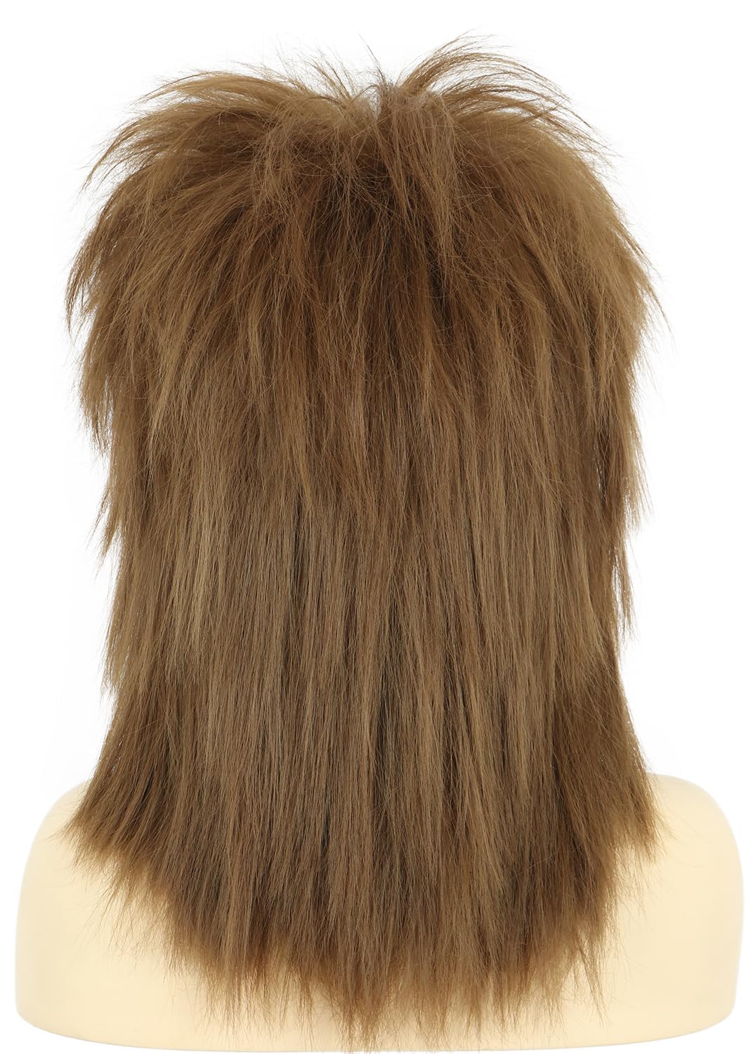 karlery Women Men Long Curly Brown Wig with Necklace 70s 80s Rocker Mullet Costume Wig Halloween Cosplay Party Wig