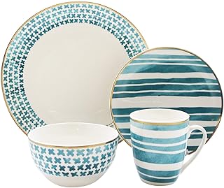 Delice Casual Round Dinnerware Set – 16-Piece Porcelain Dinner Party Collection w/ 4 Dinner Plates, 4 Salad Plates, 4 Bowls & 4 Mugs – Unique Gift Idea for Any Special Occasion or Birthday, Green