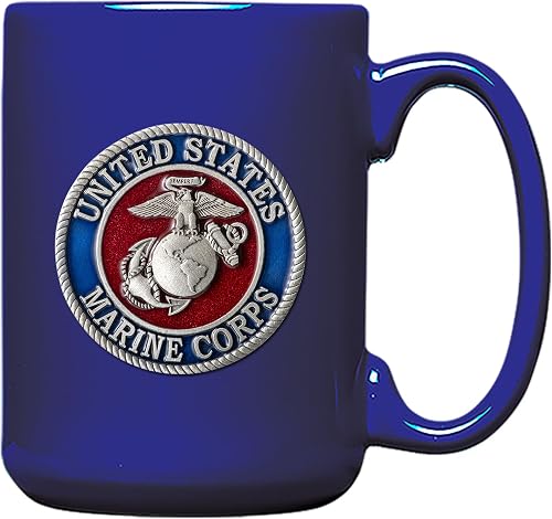 Heritage Pewter Marines Eagle Globe & Anchor 15 oz. Coffee Mug | Mug for Coffee, Beverages | Intricately Crafted Metal Pewter Marine Emblem Inlay