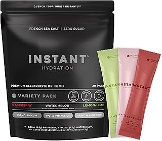 Instant Hydration 무설탕 전해질 파우더 패킷 버라이어티 팩 - 수박, 라즈베리, 레몬 라임 음료 믹스 및 여행 필수품 마그네슘과 칼륨 함유 - 운동 후 회복 - 스틱 20개