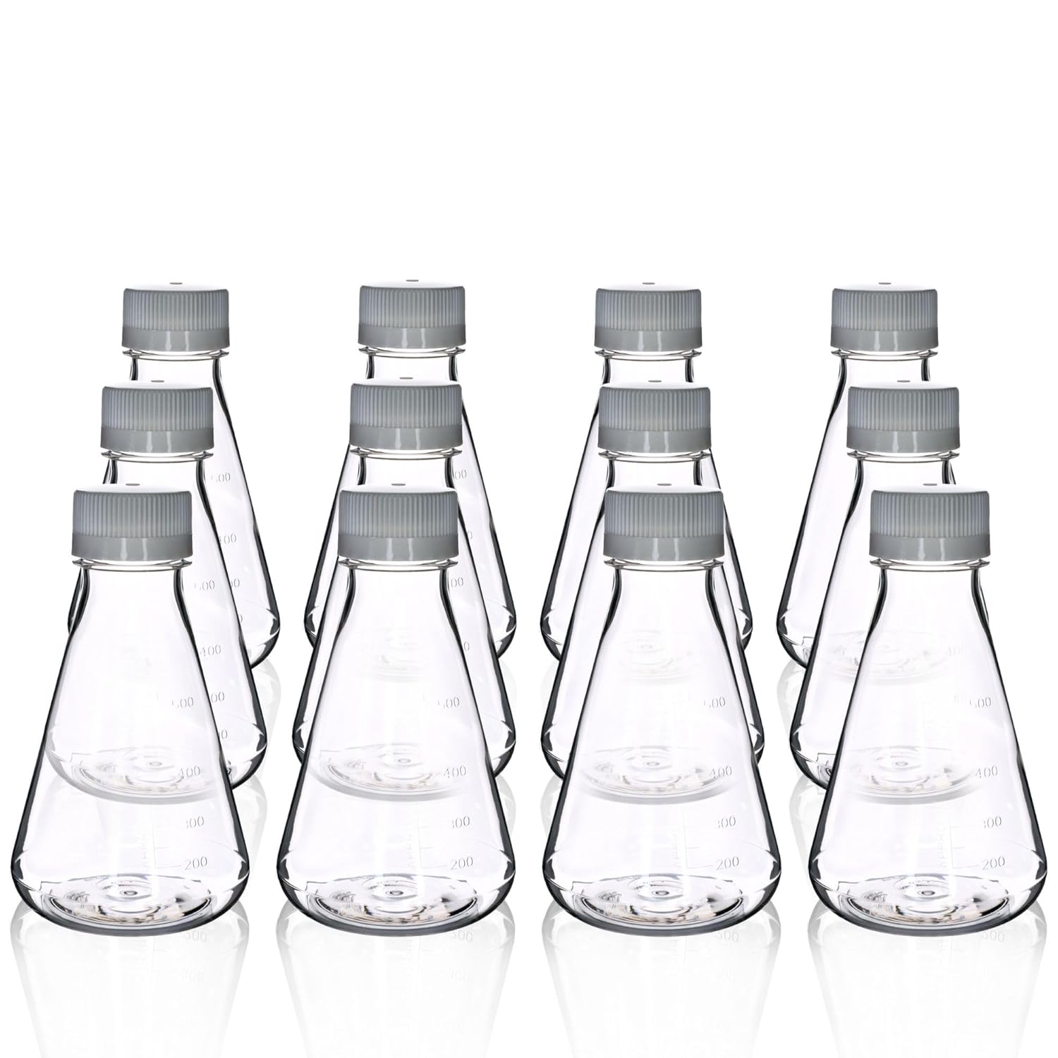 Eisco - Pack of 12, 500mL Sterile PETG Erlenmeyer Flasks, Non-Vented, Flat Bottom, Lab-Grade, Gamma Sterilized, USP Class VI, Ideal for Cell Culture, Biopharmaceutical Processing, Chemical Storage
