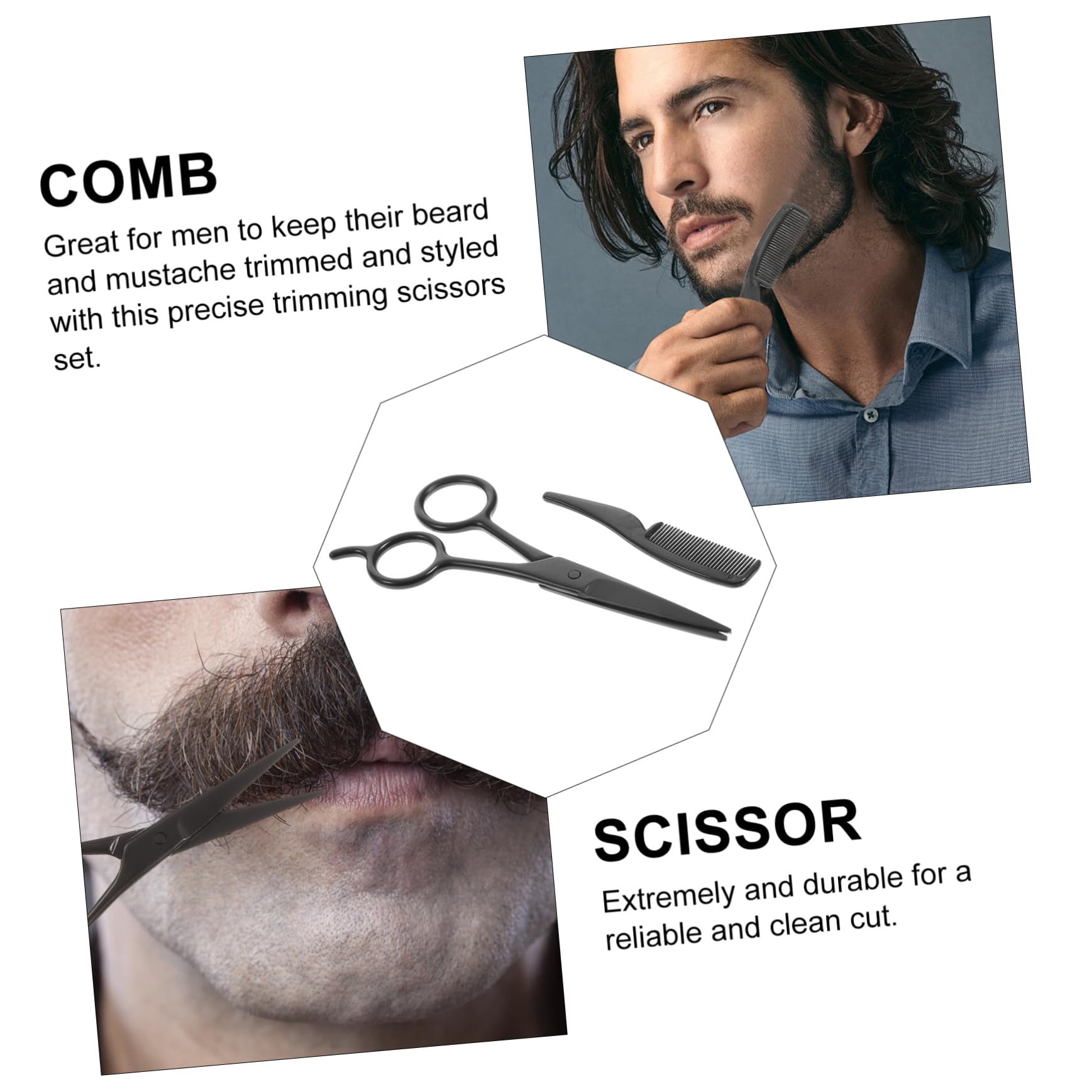 Forbici per Barba e Sopracciglia in Acciaio Inossidabile Set 3 Pezzi Rifinitura Precisa Custodia in Pelle Pu e Portatile per Uomo a Casa o Salone