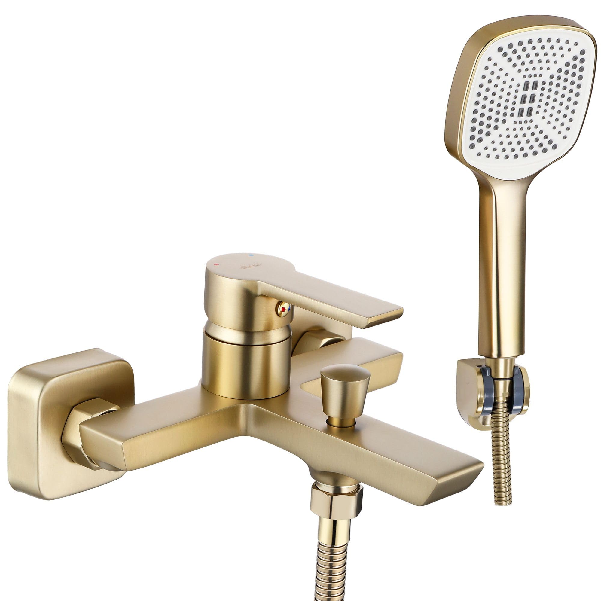 Mitigeur baignoire Rea Argus avec douchette laiton or brossé pour salle de bain