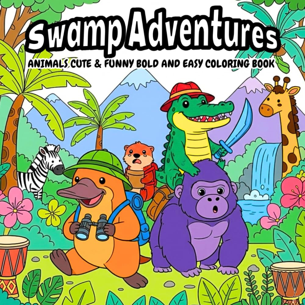 Swamp Adventures: Animals Cute & Funny Bold and Easy Coloring Book