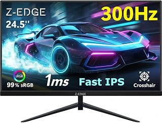Z-Edge 25 Inch (24.5'') Gaming Monitor 300Hz (DP1.4×2), IPS Panel, 1ms MPRT Full HD, Ultra-Thin Bezel, 240Hz (HDMI2.0×2), FreeSync, HDR10, Adjustable Tilt Stand, VESA 75x75mm (DP Cable Included)