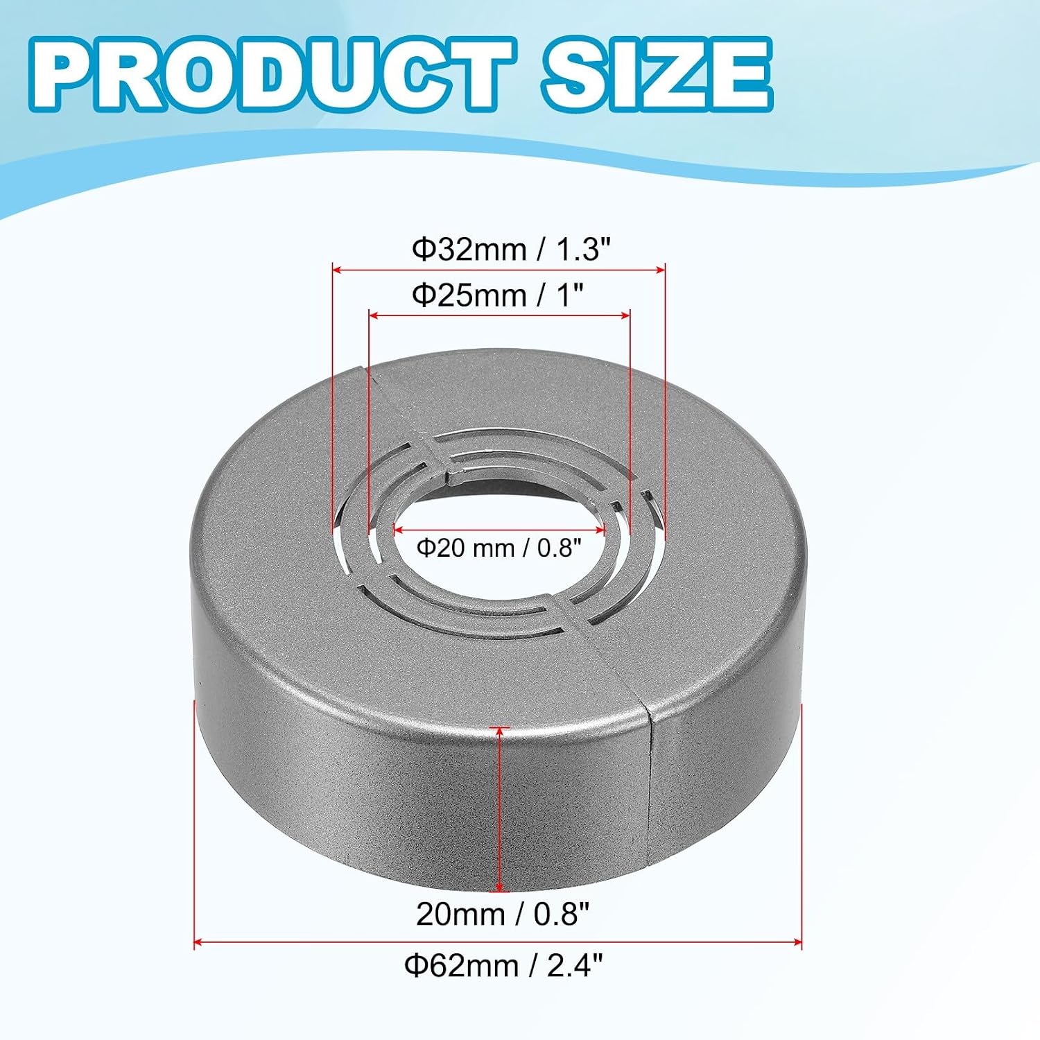 0.8" Thicken Wall Split Flan Escutcheon Plate Cover 0.8/1/1.3 inch, Grey