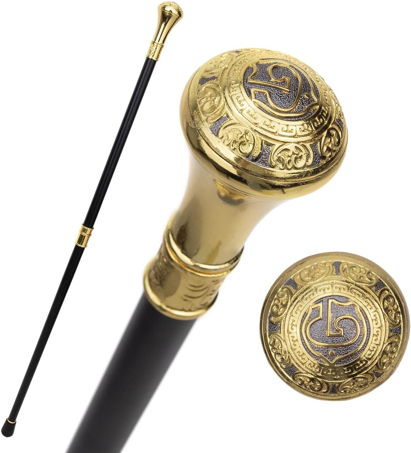 G Gold Circle Walking Cane, Luxury Men Womens Walking Stick, Removable Anti Slip Scepter Cospaly Vintage Party 93cm
