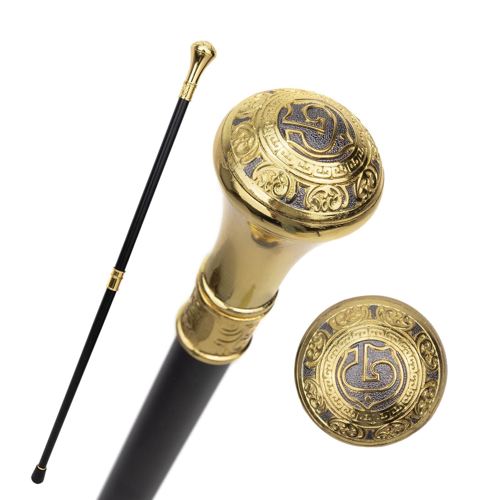 Bastón de Paseo con Círculo Dorado, Bastón de Lujo para Hombres y Mujeres, con Empuñadura Antideslizante Extraíble, para Cosplay y Fiestas 93 Cm