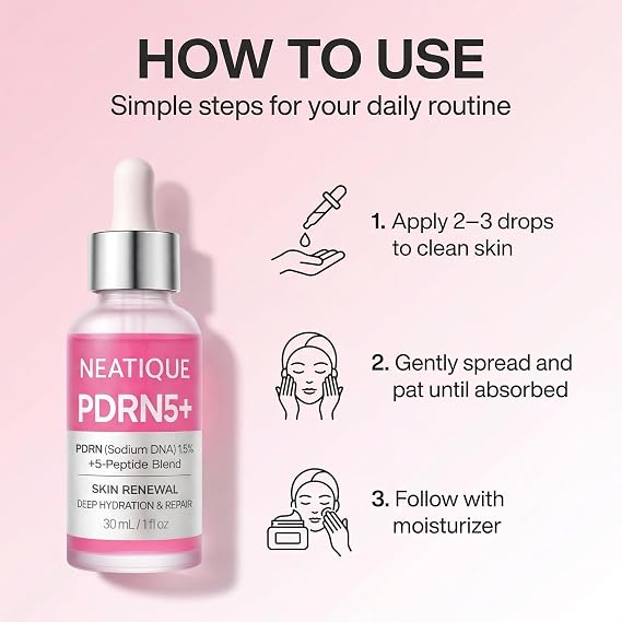 PDRN Serum by Neatique, PDRN (Sodium DNA) 1.5% + 5-Peptide Blend, Hydrating Face Serum, Moisture Barrier Support, Smooth & Plump-Looking Skin, Lightweight Essence, 1 fl oz (30 mL)