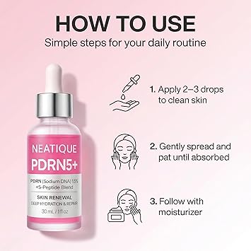 PDRN Serum by Neatique, PDRN (Sodium DNA) 1.5% + 5-Peptide Blend, Hydrating Face Serum, Moisture Barrier Support, Smooth & Plump-Looking Skin, Lightweight Essence, 1 fl oz (30 mL)
